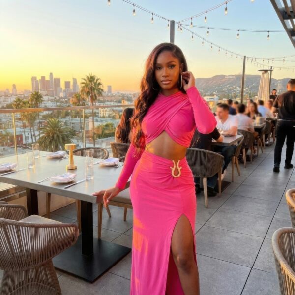 High Slit Maxi Skirt Set with Crossover Wrap Top