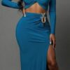 Crossover Wrap Maxi Skirt Set with High Side Slit