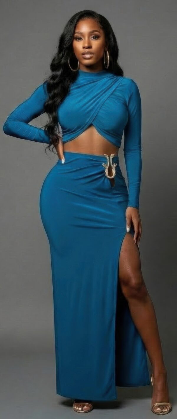 Crossover Wrap Maxi Skirt Set with High Side Slit