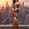 Draped Turtleneck Maxi Dress – Metallic Flower