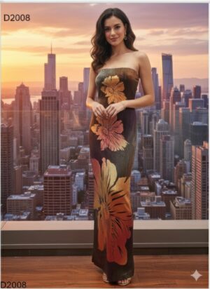 Draped Turtleneck Maxi Dress – Metallic Flower