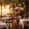 Draped Turtleneck Maxi Dress – Metallic Flower