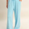 High-Rise Acid Wash French Terry Wide-Leg Pants