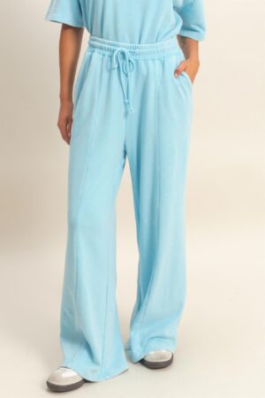 High-Rise Acid Wash French Terry Wide-Leg Pants