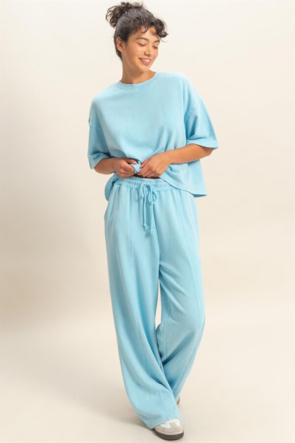 High-Rise Acid Wash French Terry Wide-Leg Pants