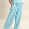 High-Rise Acid Wash French Terry Wide-Leg Pants