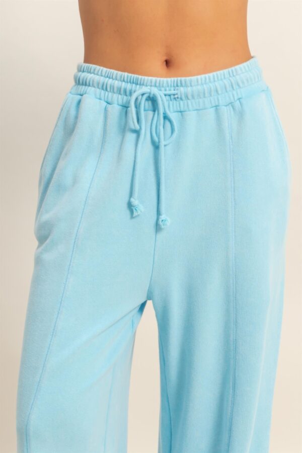 High-Rise Acid Wash French Terry Wide-Leg Pants