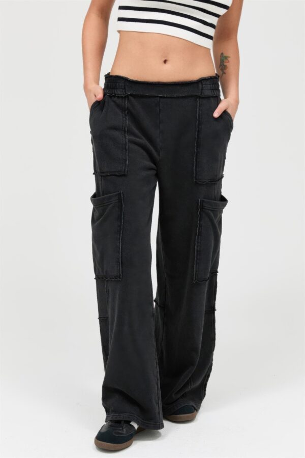 High-Rise Mineral Wash Wide-Leg Cargo Pants