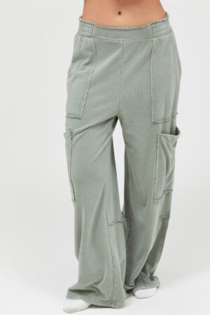 Mineral Wash High-Rise Wide Leg Cargo Pants