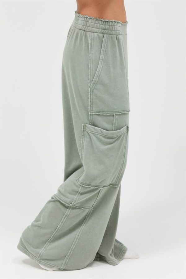 Mineral Wash High-Rise Wide Leg Cargo Pants