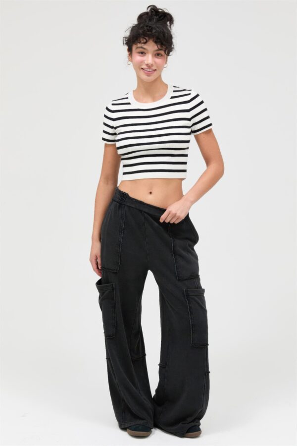 High-Rise Mineral Wash Wide-Leg Cargo Pants