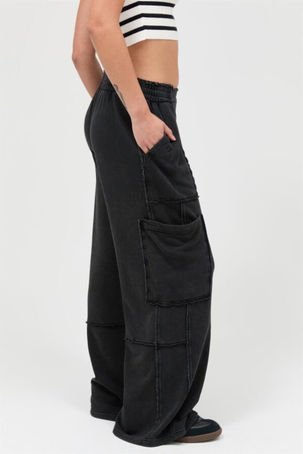 High-Rise Mineral Wash Wide-Leg Cargo Pants