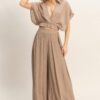 Cropped Wrap Top & Wide-Leg Pants Set – Cotton Blend