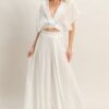 Cropped Collared Wrap Top and Wide-Leg Pants Set