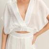 Cropped Collared Wrap Top and Wide-Leg Pants Set