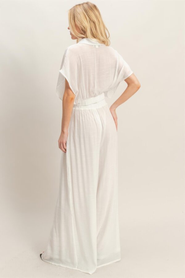 Cropped Collared Wrap Top and Wide-Leg Pants Set