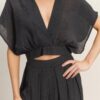 Cropped Collared Wrap Top + Wide-Leg Pants Set