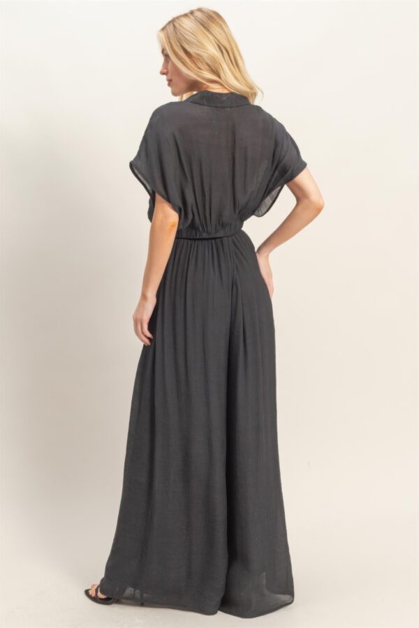 Cropped Collared Wrap Top + Wide-Leg Pants Set
