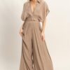 Cropped Wrap Top & Wide-Leg Pants Set – Cotton Blend