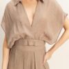 Cropped Wrap Top & Wide-Leg Pants Set – Cotton Blend
