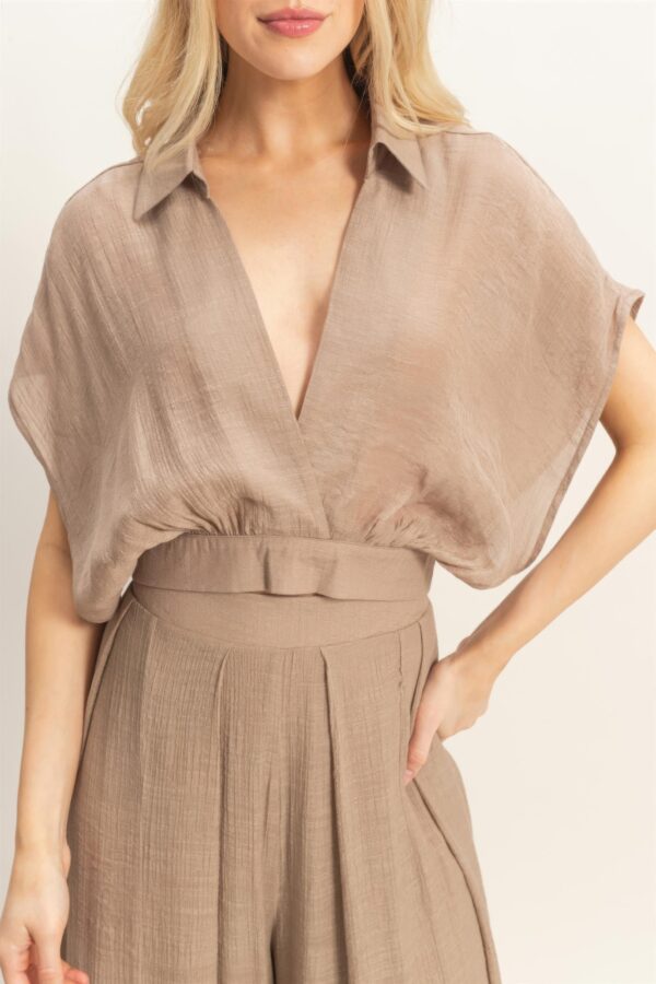 Cropped Wrap Top & Wide-Leg Pants Set – Cotton Blend