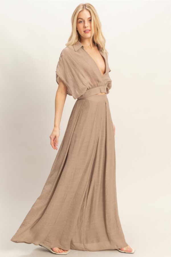 Cropped Wrap Top & Wide-Leg Pants Set – Cotton Blend