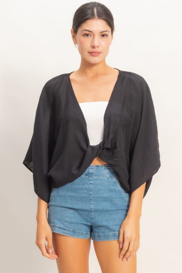 Oversized Twist-Knot V-Neck Top – Rayon-Linen Blend