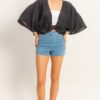 Oversized Twist-Knot V-Neck Top – Rayon-Linen Blend