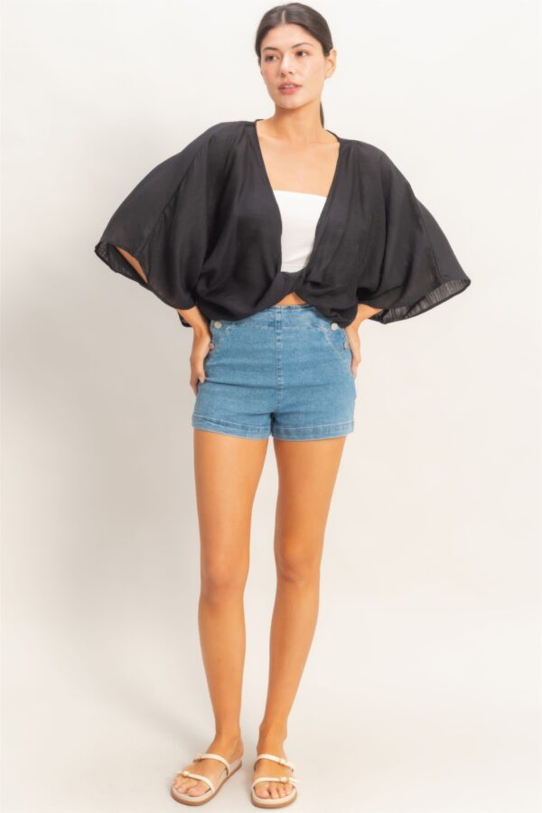 Oversized Twist-Knot V-Neck Top – Rayon-Linen Blend