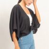 Oversized Twist-Knot V-Neck Top – Rayon-Linen Blend