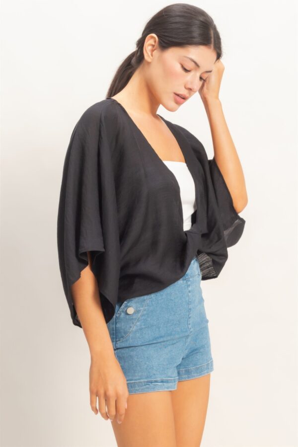 Oversized Twist-Knot V-Neck Top – Rayon-Linen Blend