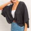 Oversized Twist-Knot V-Neck Top – Rayon-Linen Blend