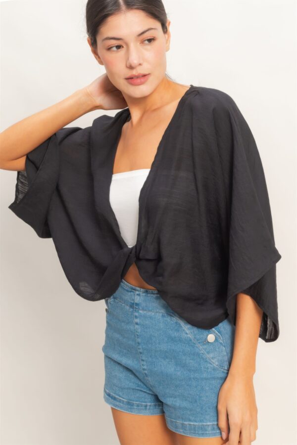 Oversized Twist-Knot V-Neck Top – Rayon-Linen Blend
