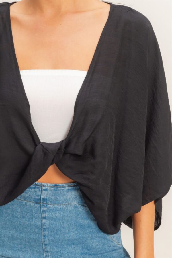 Oversized Twist-Knot V-Neck Top – Rayon-Linen Blend