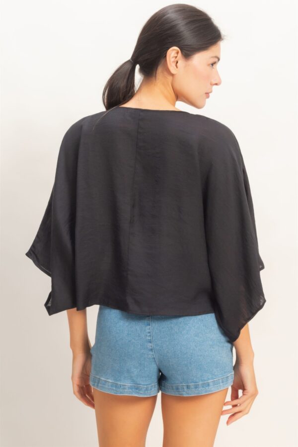 Oversized Twist-Knot V-Neck Top – Rayon-Linen Blend