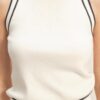 Contrast-Trim Fitted Sleeveless Ribbed Top