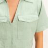 Cropped Cotton Collared V-neck Top with Flap Pockets