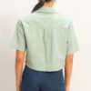 Cropped Cotton Collared V-neck Top with Flap Pockets