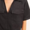 Collared V-Neck Crop Top with Flap Pockets