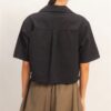Collared V-Neck Crop Top with Flap Pockets