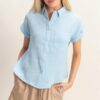 Lightweight Rolled-Sleeve Cotton Button-Up Top