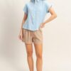 Lightweight Rolled-Sleeve Cotton Button-Up Top