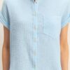 Lightweight Rolled-Sleeve Cotton Button-Up Top