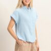 Lightweight Rolled-Sleeve Cotton Button-Up Top