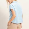 Lightweight Rolled-Sleeve Cotton Button-Up Top