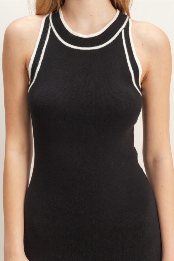 Ribbed Sleeveless Dress – Contrast Trim
