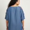 Chambray-Inspired Knit Top with Lace Sleeves – Plus Size