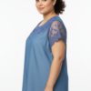 Plus Size Lace Yoke Flutter Sleeve Knit Top