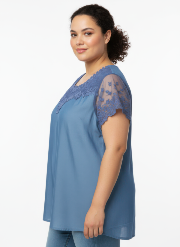 Plus Size Lace Yoke Flutter Sleeve Knit Top