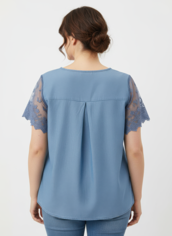 Plus Size Lace Yoke Flutter Sleeve Knit Top